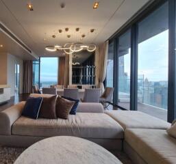 Modern living room with panoramic city views