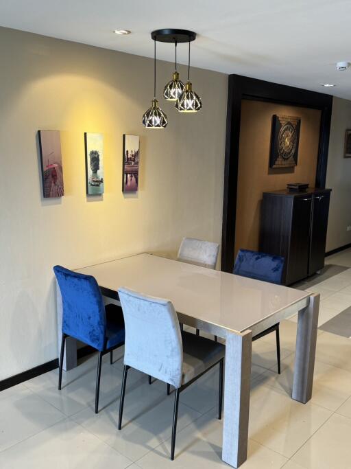 Modern dining area with decorative elements