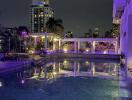 Outdoor pool area at night