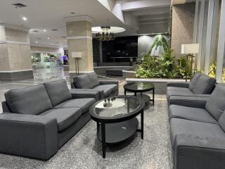 Modern lobby area with seating arrangements