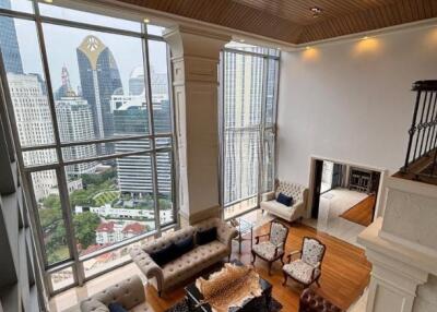 Modern high-rise living room with city view