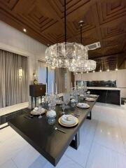 Elegant dining room with modern chandelier and dining setup