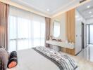 Bright and modern bedroom with ample natural light and stylish decor