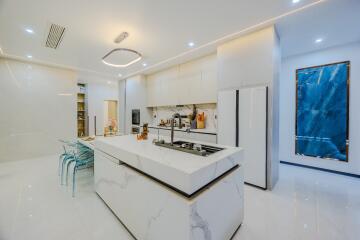 Modern kitchen with island and built-in appliances