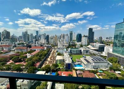 Aerial view of urban cityscape with buildings and clear sky