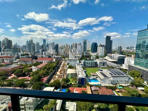 Aerial view of urban cityscape with buildings and clear sky