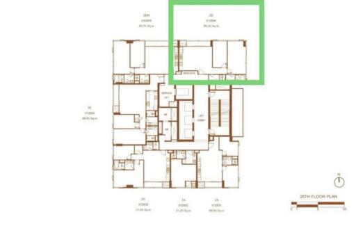 Floor plan of the 28th floor of a residential building