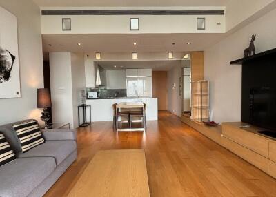 Modern living room with open kitchen