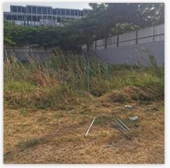 Vacant land with overgrown grass and fencing