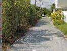 Narrow street view leading to property