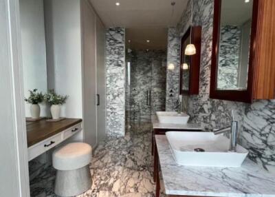 Modern bathroom with marble decor