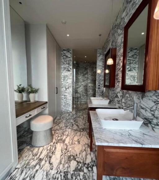 Modern bathroom with marble decor