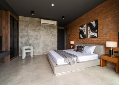 Modern bedroom with double bed and contemporary decor