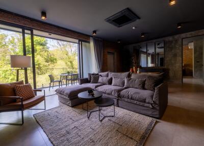 Modern living room with large windows