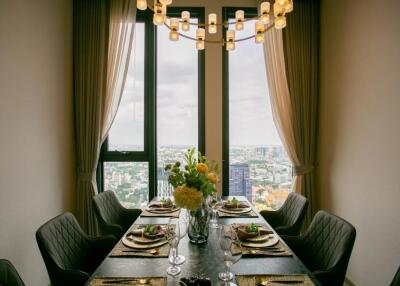 Modern dining room with panoramic city view