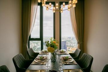 Modern dining room with panoramic city view