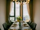 Modern dining room with panoramic city view