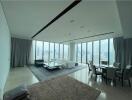 Spacious living room with city view