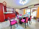 Dining area with modern furniture and a bar counter