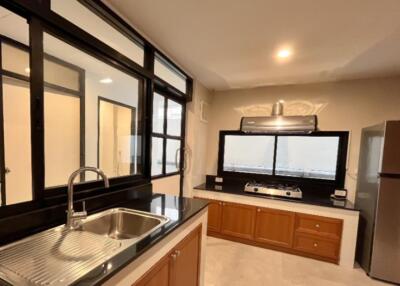 Modern kitchen with stainless steel appliances and ample counter space