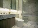 Modern bathroom with marble surfaces