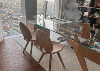 Modern home office with city view