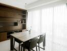 Bright Dining Room with Wooden Shelving