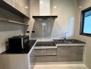 Modern kitchen with built-in cabinetry and appliances