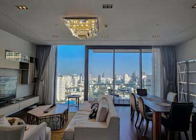 Spacious living room with city view