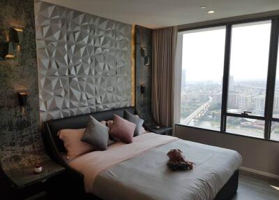 Modern Bedroom with Large Window and City View