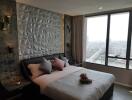 Modern Bedroom with Large Window and City View