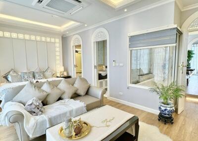 Luxurious living room with elegant decor and modern amenities