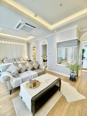 Luxurious living room with elegant decor and modern amenities