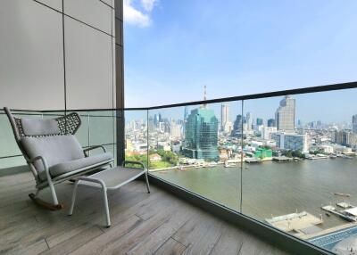 Balcony with a view of the city and river