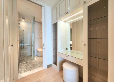 Modern bathroom with a shower and vanity area