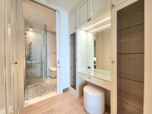 Modern bathroom with a shower and vanity area