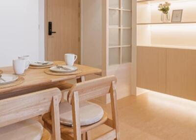 Cozy and modern dining area with wooden furniture