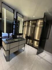 Modern bathroom with vanity and shower