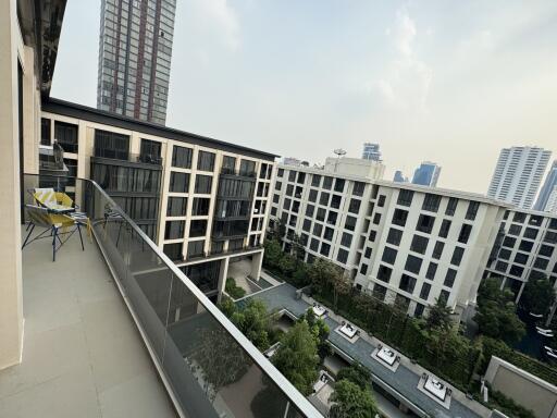 Modern balcony with a skyline view