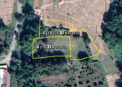 Aerial view of land plots with boundaries marked