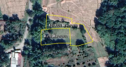 Aerial view of land plots with boundaries marked