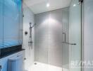 modern bathroom with glass shower enclosure