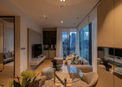 Modern living room with city view