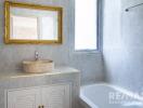 Modern bathroom with sink and bathtub