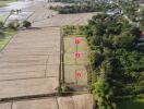 Aerial view of land plots marked for sale