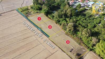 Aerial view of agricultural land with numbered plots