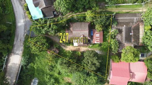 Aerial view of a property with highlighted boundary lines.