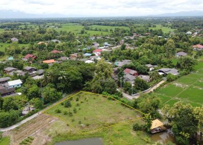 Aerial view of a land plot in a residential area