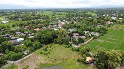 Aerial view of a land plot in a residential area