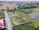 Aerial view of a plot of land in a rural area